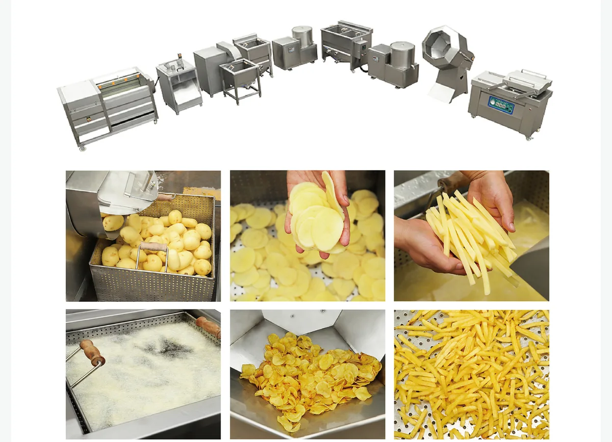 Semi-automatic French fries and potato chips line